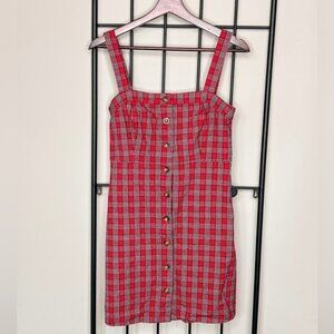 Hollister Tartan Plaid Button Front Jumper Overall Dress Sz S